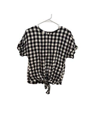 Madewell Black & White Gingham Tie-Front Short Sleeve Blouse XS